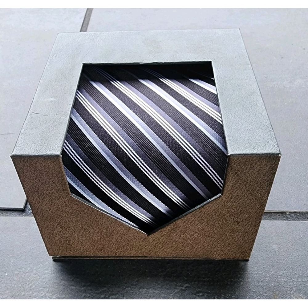NWT Croft & Barrow Traditional Mens Black Paris Stripe‎ Neck Tie Gray White